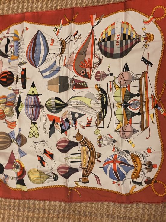 Hermes Accessories - Hermes Multicolor Balloon and Nautical Print Silk Scarf with Red Border